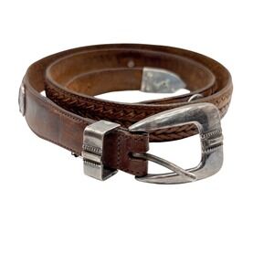 Vintage Onyx by Brighton Leather Belt Mens 42 Brown Golf Concho Braided‎ Western